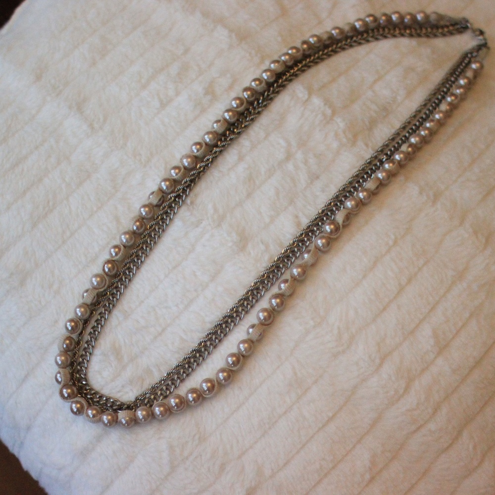 Layered Metal Necklace with "Pearls"